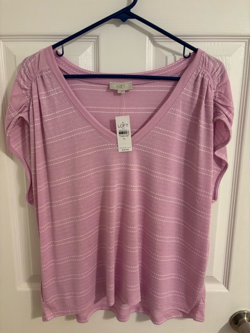 NWT LOFT Women's Pink Striped V-Neck Top - XL